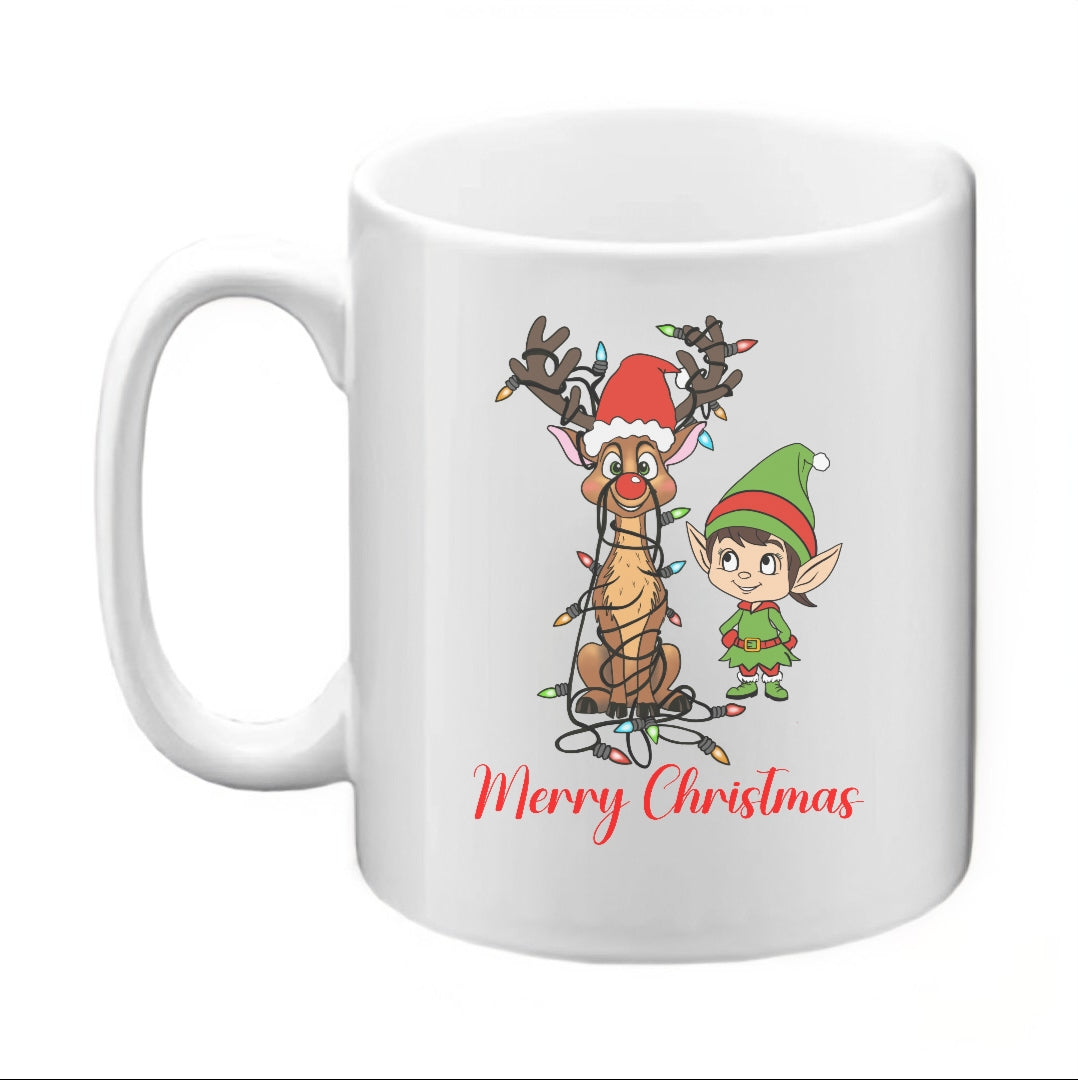 Christmas Mug Elf reindeer Merry Christmas